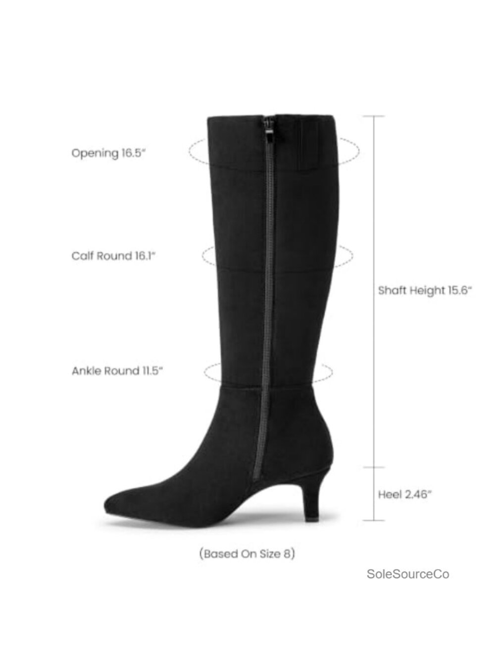 Kitten Heel Knee High Boots Pointed Toe Side Zipper Faux Suede - Picture 3 of 6